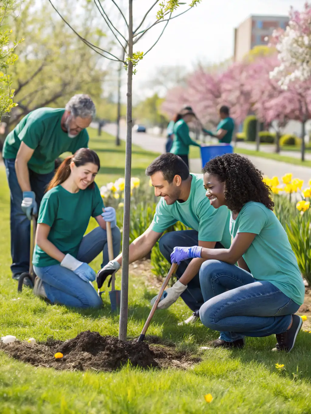 A picture of volunteers and club members working together on a community project, demonstrating the club's commitment to social responsibility.