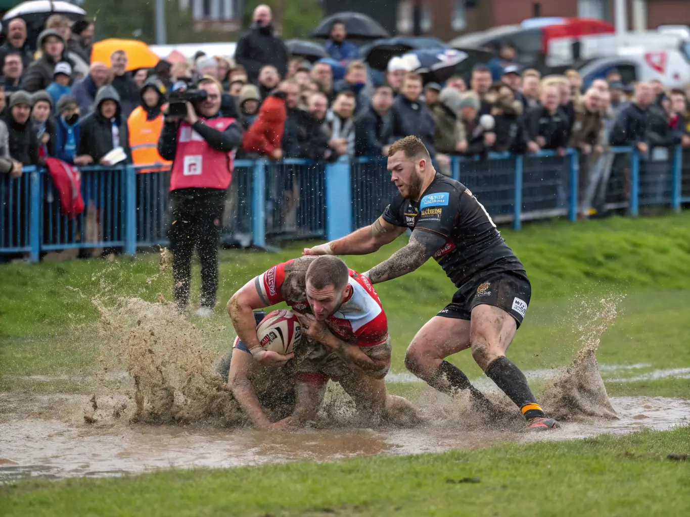 A photograph capturing the excitement of a rugby match, highlighting the competitive spirit and camaraderie among players at OLYMPIC RUGBY CLUB RIOM ES MONTAGNE.
